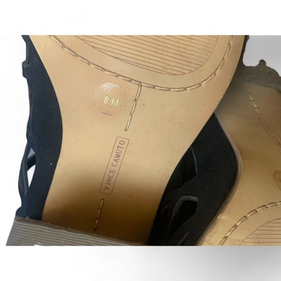 Vince Camuto Black Suede Kevston Stacked Heeled Sandals Size 8 - Picture 10 of 10